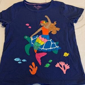 Mini Boden Navy T-Shirt with Mermaid and Turtle Design